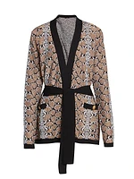 Sequined Python Print Belted Cardigan