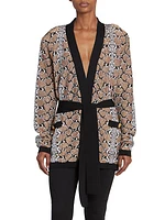 Sequined Python Print Belted Cardigan