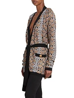 Sequined Python Print Belted Cardigan