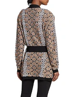 Sequined Python Print Belted Cardigan