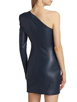 Faux Leather One-Shoulder Minidress