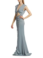 Satin Drawstring Cut-Out Dress