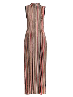 Sleeveless Embellished Stripe Knit Maxi Dress