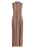 Sleeveless Embellished Stripe Knit Maxi Dress