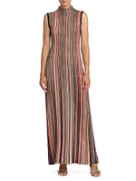 Sleeveless Embellished Stripe Knit Maxi Dress