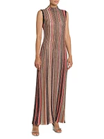 Sleeveless Embellished Stripe Knit Maxi Dress