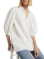 Balloon-Sleeve Cotton Blouse