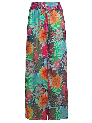 Lancaster Floral Chiffon Wide-Leg Pants