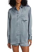 Boyfriend Satin Button-Up Shirt