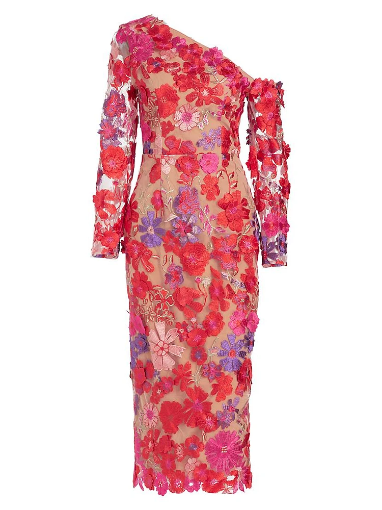 Merriment Electric Floral Appliqué Midi-Dress