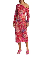 Merriment Electric Floral Appliqué Midi-Dress