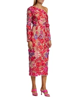 Merriment Electric Floral Appliqué Midi-Dress