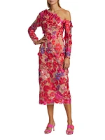 Merriment Electric Floral Appliqué Midi-Dress