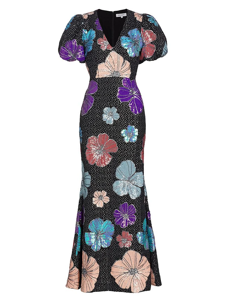 Resort Minka Floral Sequin Gown