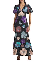 Resort Minka Floral Sequin Gown