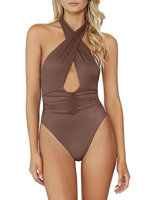 Celine Ruched Shimmer One-Piece