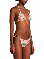 Beaded Floral Lettuce-Edge Triangle Bikini Top