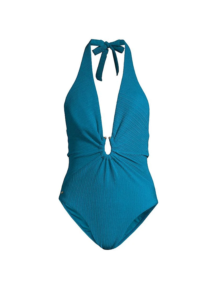 Ruched Halter One-Piece Swimsuit