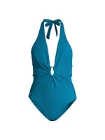 Ruched Halter One-Piece Swimsuit