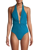 Ruched Halter One-Piece Swimsuit