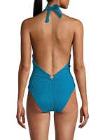 Ruched Halter One-Piece Swimsuit