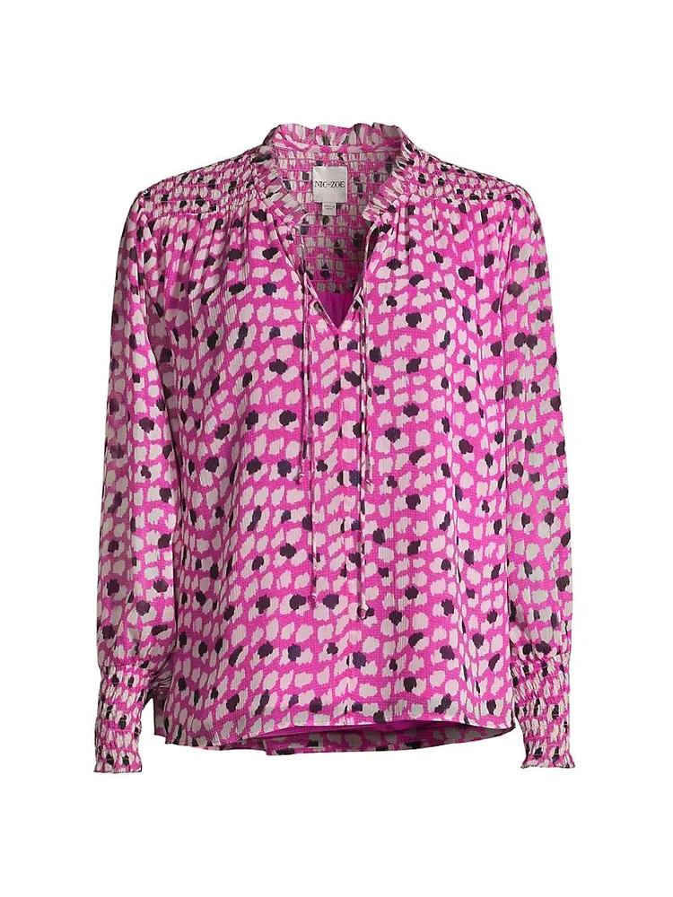 Vivid Dot Split Neck Blouse