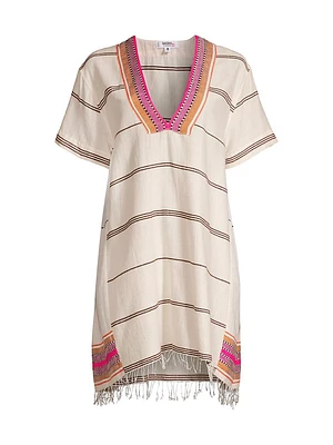 Amina Stripe Woven V-Neck Caftan