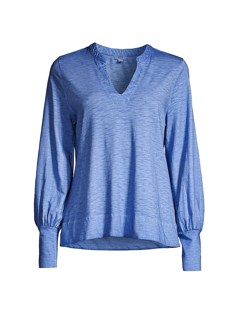 Long-Sleeve Split Neck Top