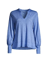 Long-Sleeve Split Neck Top