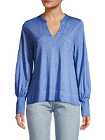 Long-Sleeve Split Neck Top