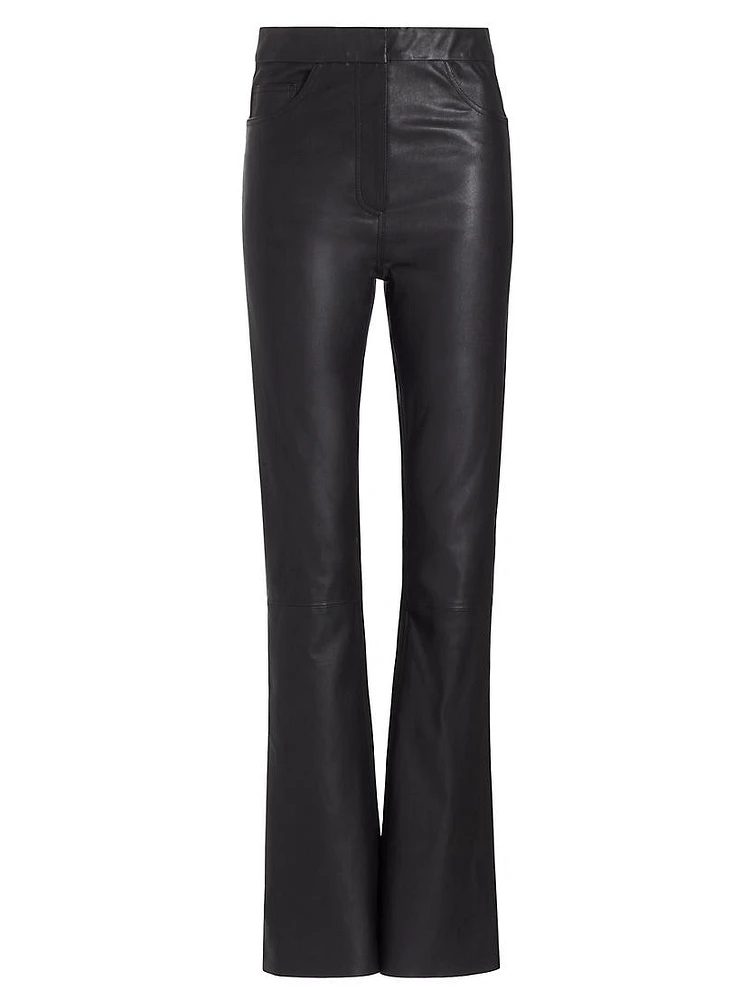 Stretch Leather Flare-Leg Pants