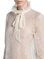 Sheer Lace Long-Sleeve Blouse