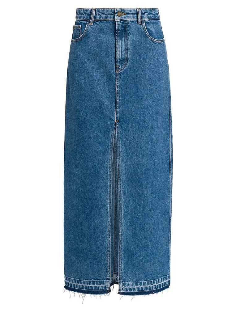 Denim Released-Hem Maxi Skirt