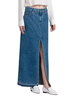 Denim Released-Hem Maxi Skirt