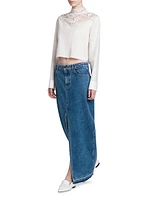 Denim Released-Hem Maxi Skirt