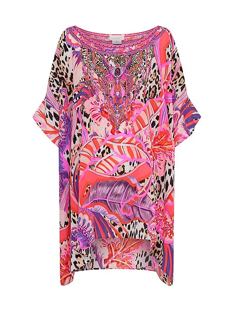 Leopard Leaf Silk Mini Caftan