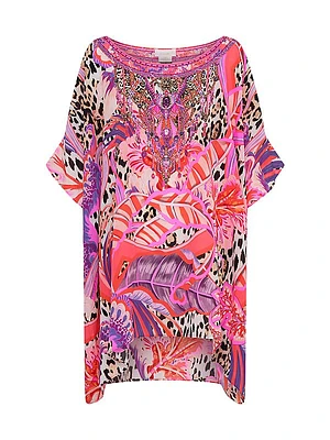 Leopard Leaf Silk Mini Caftan