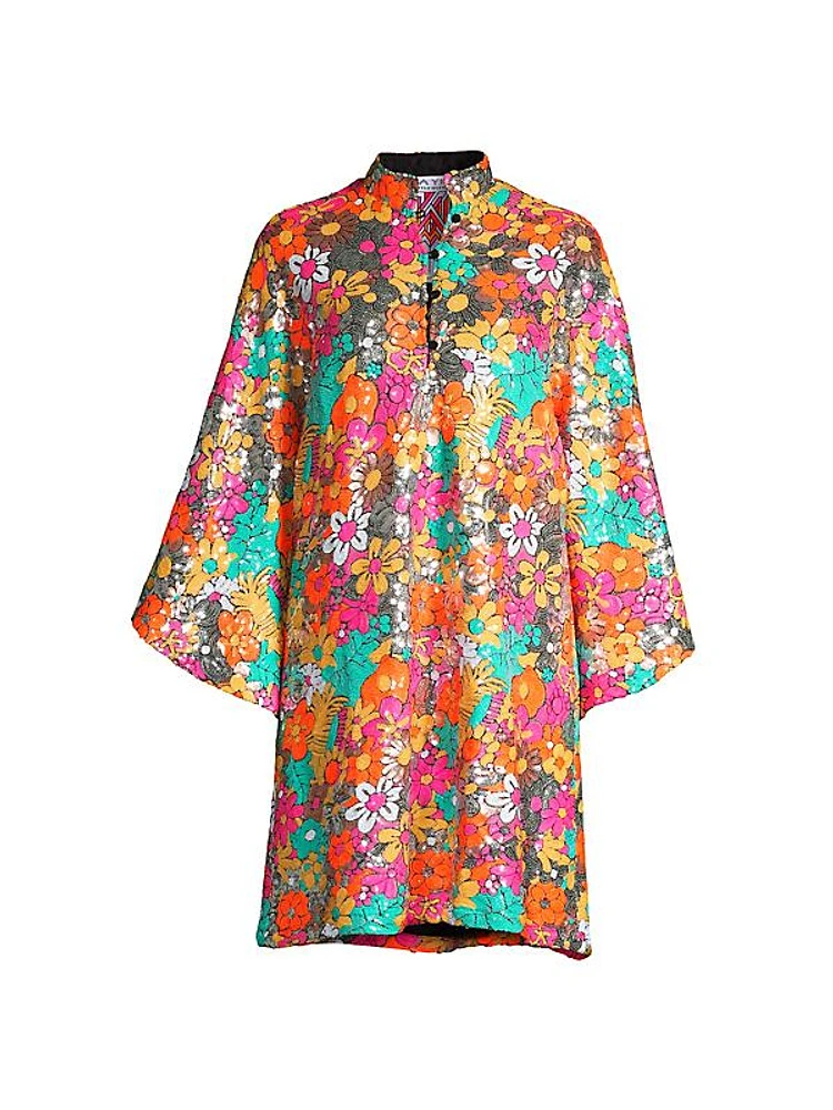 Sequined Floral Mini Caftan