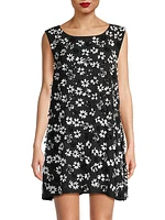 Sequined Daisy-Appliqué Sleeveless Sheath Dress