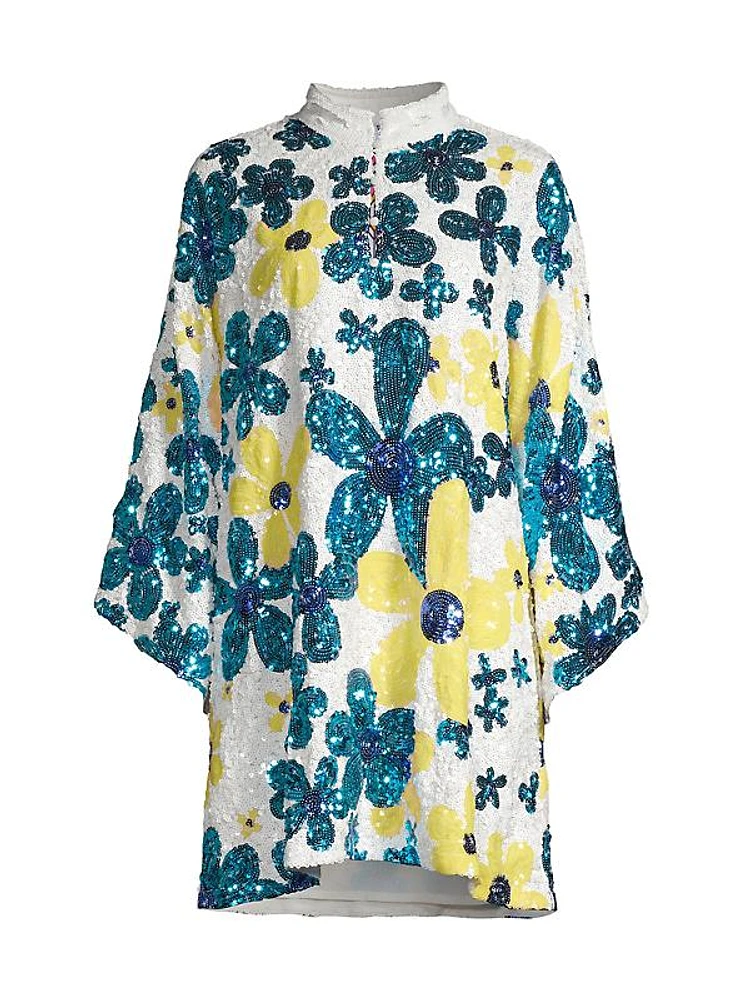 Floral Sequined Mini Caftan