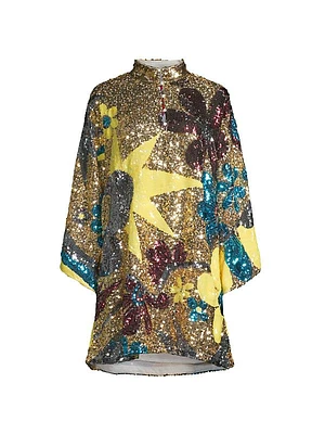 Sequined Sunburst Mini Caftan