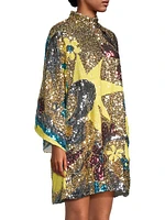 Sequined Sunburst Mini Caftan