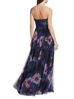 Nataly Floral Tulle Strapless Gown
