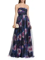 Nataly Floral Tulle Strapless Gown