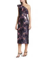 Lina One-Shoulder Jacquard Midi-Dress