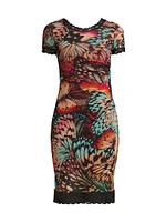 Abito Butterfly-Print Lace-Trimmed Mesh Minidress