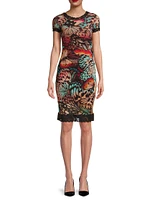 Abito Butterfly-Print Lace-Trimmed Mesh Minidress