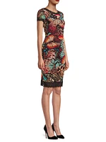 Abito Butterfly-Print Lace-Trimmed Mesh Minidress