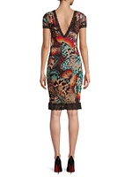 Abito Butterfly-Print Lace-Trimmed Mesh Minidress