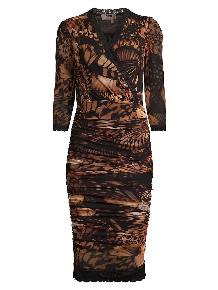 Abito Butterfly-Print Mesh Knee-Length Dress